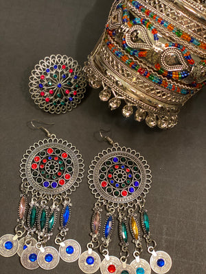 Earrings, ring, and bangle